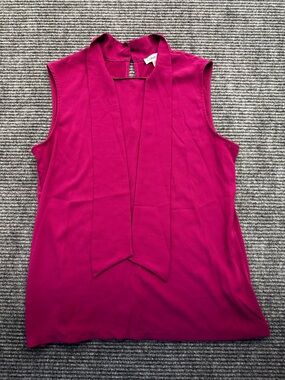 Women’s Pink Calvin Klein Sleeveless Neck Tie Business Casual Blouse Top Small
